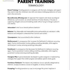 Parent Training ABA Terminology Handout | Autism Caregiver Resource | Editable Glossary for BCBA Parent Sessions | Digital Download